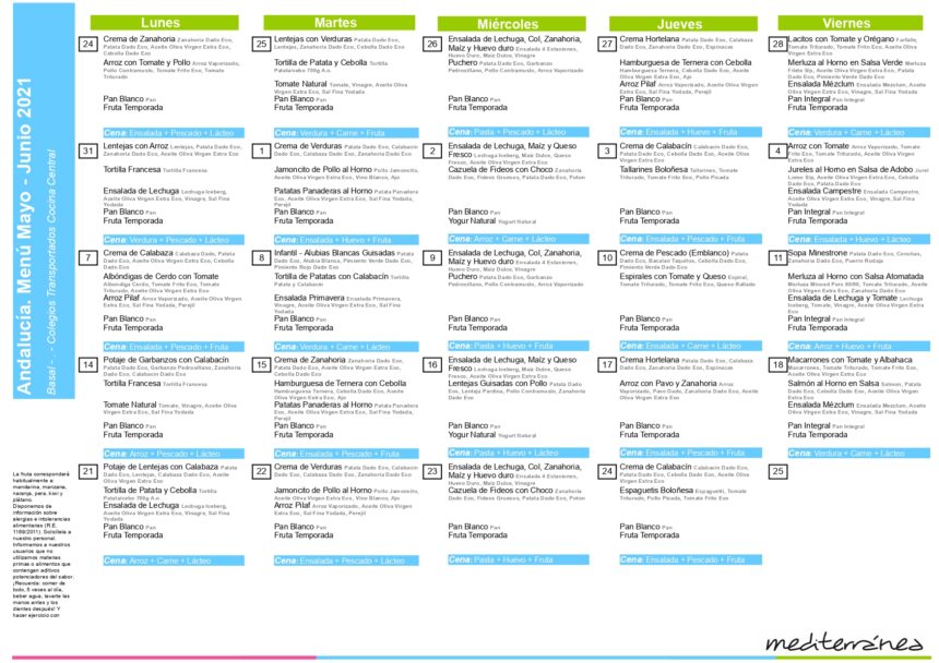 Menú Comedor 24 de mayo a 24 de junio