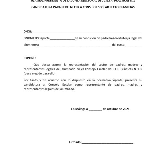 Presentación de Candidaturas de Padres/Madres al Consejo Escolar