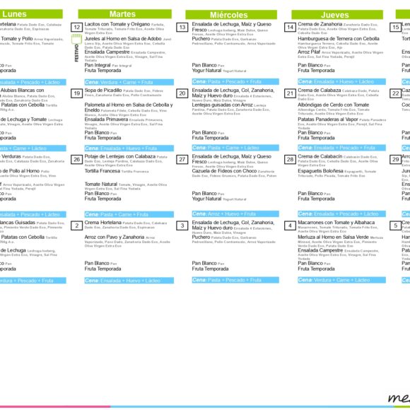 Menú Comedor Escolar hasta 5 de noviembre