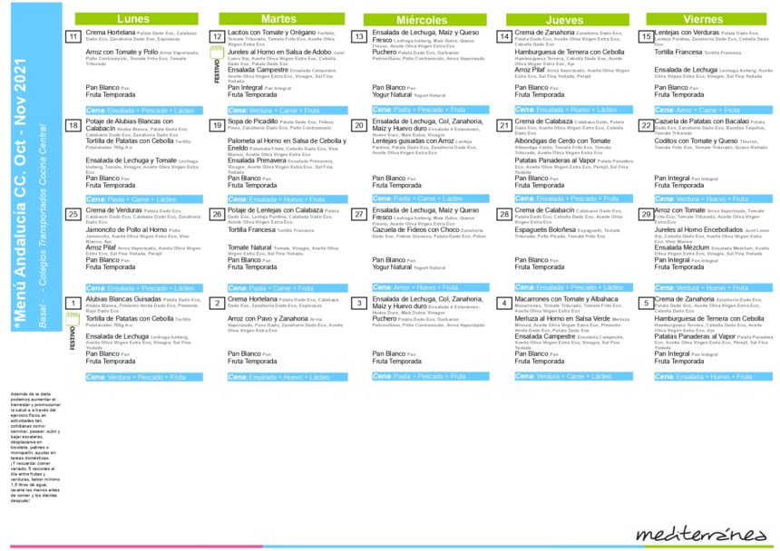 Menú Comedor Escolar hasta 5 de noviembre