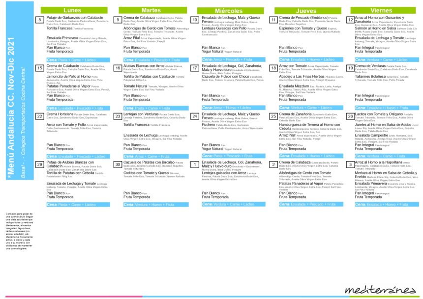 Menú Comedor Noviembre